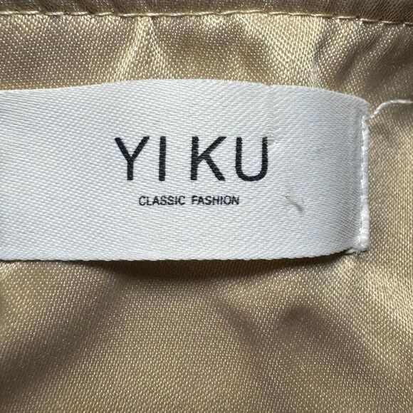 YIKU Women’s Tan button down blouse w/ ruffled oversized Peter Pan Doll collar - Picture 6 of 6